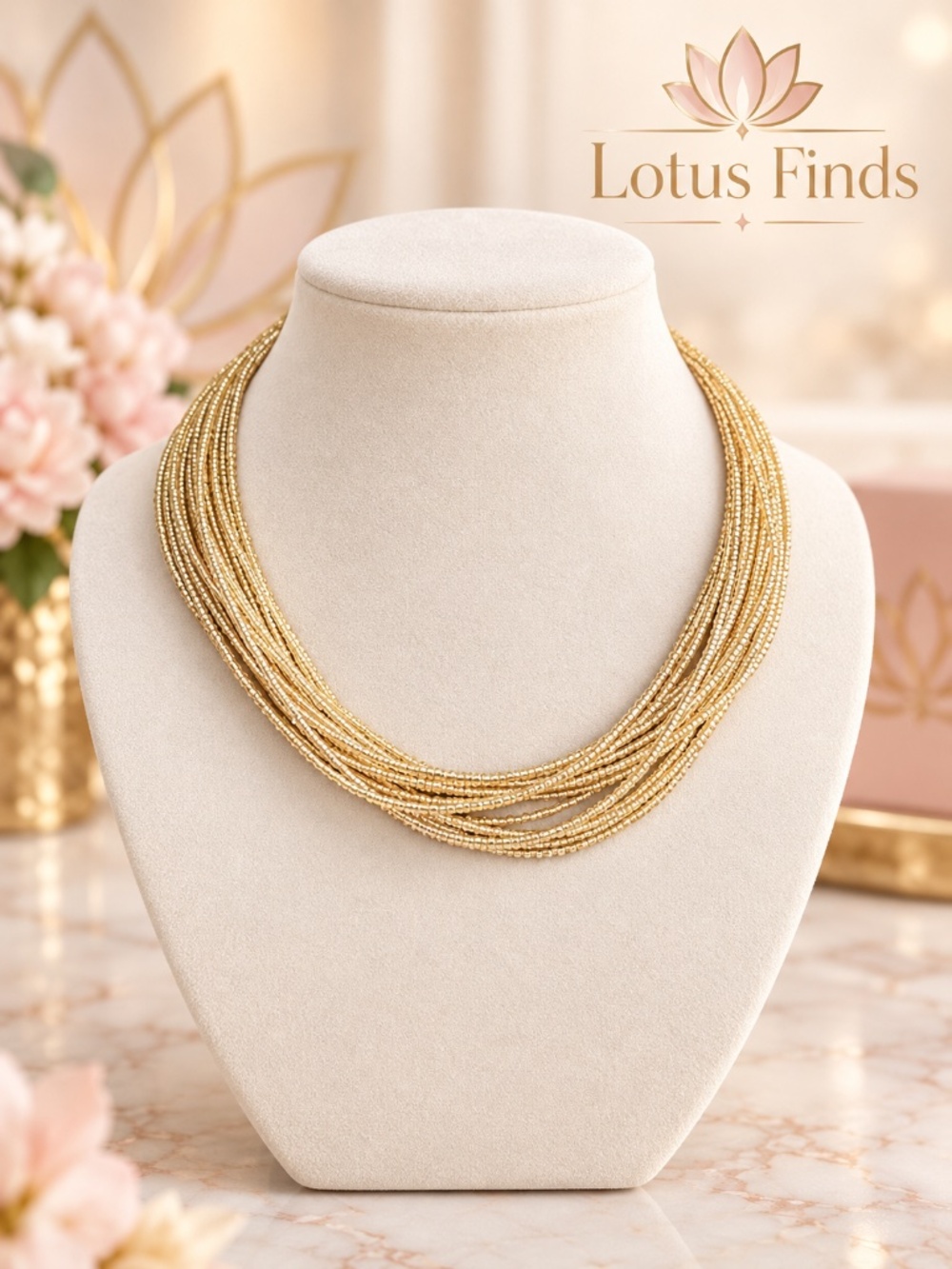 Gold-Tone Multistrand Seed Bead Necklace